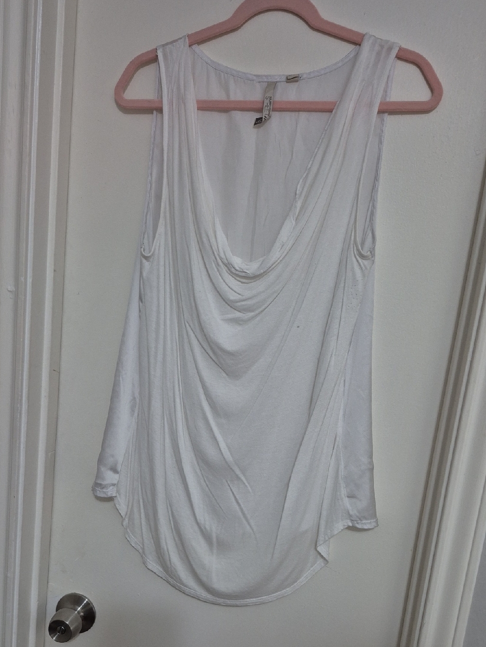 New York & Company White Draped Cowl Tank